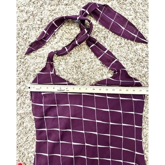 RAG Women Y2K Purple Geometry Squares Coquette Baby Doll Halter Short Dress L - Picture 6 of 7